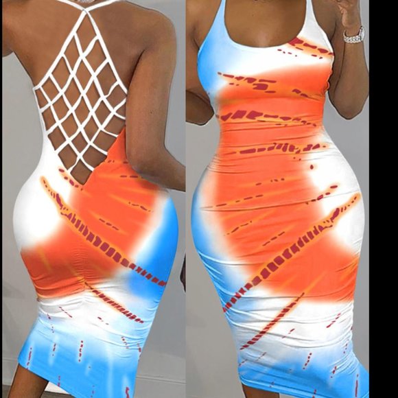 BOUTIQUE Dresses & Skirts - #6. Dress Tie Dye Print Fishnet Backless Bodycon Dress XL